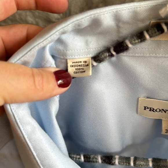 Pronto Uomo long sleeve baby blue button down shirt size 17 1/2 (34/35) - Picture 4 of 7